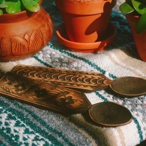 pair of hand carved wooden spoons | boho serveware
